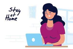 Home-Office-Kampagne mit Frau auf dem Laptop vektor