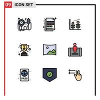 Stock Vector Icon Pack mit 9 Zeilenzeichen und Symbolen für Panorama-Entertainment-Finanzkino-Belohnung editierbare Vektordesign-Elemente