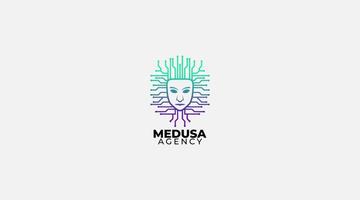 medusa tech ansikte logotyp vektor design illustration