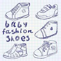 Baby Mode Schuhe Set Skizze Hand gezeichnet vektor