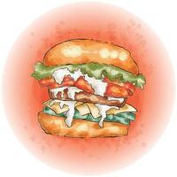 Aquarell-Hamburger mit Fleisch-, Käse-, Salat- und Tomatengrafik 08 vektor