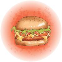 Aquarell-Hamburger mit Fleisch-, Käse-, Salat- und Tomatengrafik 03 vektor