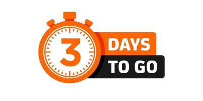 3 Tage bis zum Vektor. orange und schwarzes Countdown-Timer-Design. Uhrensymbol. Zeit-Symbol. Zählzeit-Verkaufsaufkleber. Vektorvorratillustration. vektor