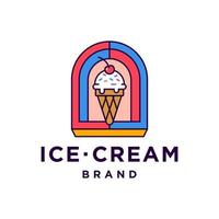 Ice Cream Scoop Badge Hipster-Logo-Symbol im trendigen Cartoon-Linienstil vektor