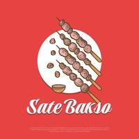 illustration av sate bakso, indonesiska mat eller mellanmål. grillad satay köttbulle vektor illustration