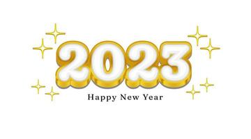 typografi med 2023 Lycklig ny år slogan. guld Färg 3d effekt. vektor