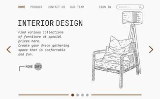 Landing Page Innenarchitektur. handgezeichnete Skizze. vektor