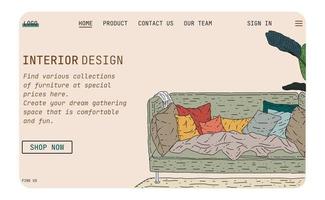 Landing Page Innenarchitektur. handgezeichnete Skizze. vektor