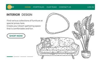 Landing Page Innenarchitektur. handgezeichnete Skizze. vektor