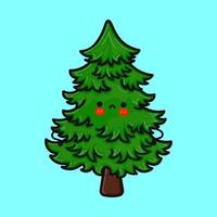 süßer wütender weihnachtsbaumcharakter. vektor hand gezeichnete karikatur kawaii charakter illustration symbol. isoliert auf blauem Hintergrund. trauriges fichtencharakterkonzept