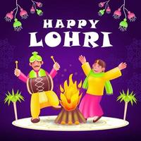 Happy lohri, 3D-Illustration von Männern und Frauen, die inmitten eines Lagerfeuers tanzen vektor