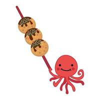 Happy Octopus mit gebratenen Takoyaki-Bällchen auf Essstäbchen. vektor
