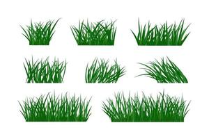 grünes Cartoon-Gras in Bündeln, Clustern. Elemente für verschiedene Sommer- und Frühlingsdesigns. fertige Vorlage isoliert auf weißem Hintergrund vektor