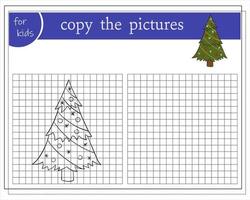 Kopieren Sie das Bild, Lernspiele für Kinder, Cartoon-Weihnachtsbaum. vektor