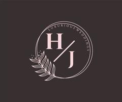 hj initialen brief hochzeitsmonogramm logos vorlage, handgezeichnete moderne minimalistische und florale vorlagen für einladungskarten, datum speichern, elegante identität. vektor