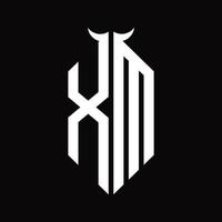 xm logotyp monogram med horn form isolerat svart och vit design mall vektor