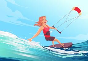 Girl Kitesurfing Vector