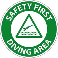 Safety First Tauchgebiet Gefahrenzeichen auf weißem Hintergrund vektor