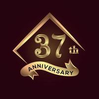 37 år årsdag firande. årsdag logotyp med fyrkant och elegans gyllene Färg isolerat på röd bakgrund, vektor design för firande, inbjudan kort, och hälsning kort