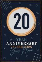 Einladungskarte zum 20-jährigen Jubiläum. Feier-Vorlage moderne Design-Elemente dunkelblauen Hintergrund - Vektor-Illustration