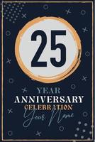 25 år årsdag inbjudan kort. firande mall modern design element mörk blå bakgrund - vektor illustration