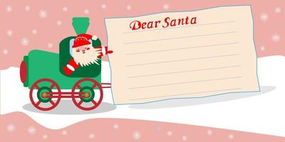weihnachtskarte mit weihnachtsmann auf einer dampflok brief an den weihnachtsmann vektor