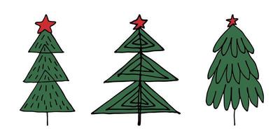 jul träd hand dragen ClipArt. gran klotter uppsättning. enda element för kort, skriva ut, design, dekor vektor