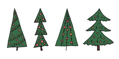 weihnachtsbaum hand gezeichnete clipart. Fichten-Doodle-Set. einzelnes element für karte, druck, design, dekor vektor