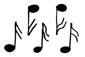 musik notera klotter uppsättning. hand dragen musikalisk symbol. element för skriva ut, webb, design, dekor, logotyp vektor