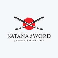japanische Vintage-Katana-Samurai-Schwert-Logo-Vorlage, japanische Erbe-Schwert-Vektorillustration. vektor