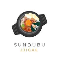 Köstliches Sundubu Jjigae-Illustrationslogo, das in Ttukbaegi serviert wird vektor