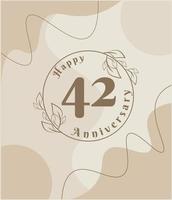 42 år årsdag, minimalistisk logotyp. brun vektor illustration på minimalistisk lövverk mall design, löv linje konst bläck teckning med abstrakt årgång bakgrund.