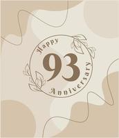 93 år årsdag, minimalistisk logotyp. brun vektor illustration på minimalistisk lövverk mall design, löv linje konst bläck teckning med abstrakt årgång bakgrund.