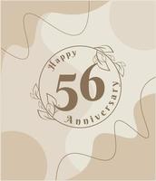 56-jähriges Jubiläum, minimalistisches Logo. braune Vektorillustration auf minimalistischem Laubschablonendesign, Blattlinienzeichnung mit abstraktem Vintage-Hintergrund. vektor