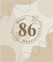86-jähriges Jubiläum, minimalistisches Logo. braune Vektorillustration auf minimalistischem Laubschablonendesign, Blattlinienzeichnung mit abstraktem Vintage-Hintergrund. vektor