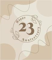 23 år årsdag, minimalistisk logotyp. brun vektor illustration på minimalistisk lövverk mall design, löv linje konst bläck teckning med abstrakt årgång bakgrund.