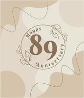 89 år årsdag, minimalistisk logotyp. brun vektor illustration på minimalistisk lövverk mall design, löv linje konst bläck teckning med abstrakt årgång bakgrund.