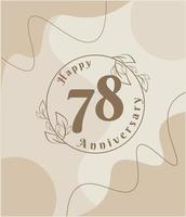 78 år årsdag, minimalistisk logotyp. brun vektor illustration på minimalistisk lövverk mall design, löv linje konst bläck teckning med abstrakt årgång bakgrund.
