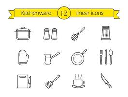Küchengeräte lineare Symbole gesetzt. vektor