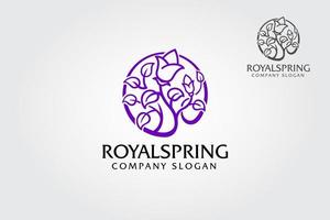 königliche frühlingsvektorlogoillustration. kreative logo-vorlage ist stilvoll, baum mit blättern und blume die form des kreises. es symbolisiert Frühling, natürliches Wachstum und Lebenskraft. vektor