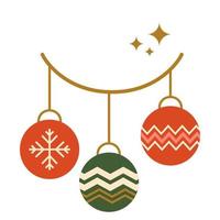 geometrisk jul boll vektor isolerat element i röd och grön Färg med zig zag prydnad och snöflinga. vinter- Semester mosaik- geometrisk jul leksak. minimalistisk ny år dekorativ illustration.