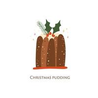 Christmas Pudding isoliertes Vektorelement. weihnachtskuchen oder süße winterferientorte mit holly berry food illustration. gebackene weihnachtsdessert handgezeichnete karte, poster. leckeres weihnachtsessen. vektor