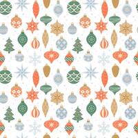 Frohe Weihnachten, nahtloses Muster mit niedlichen Vintage-Hängedekorationen. vektorillustration im flachen karikaturstil vektor