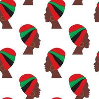 sömlös mönster av de profil afrikansk kvinna med turban i nationell nyanser vände sig i annorlunda sätt vektor