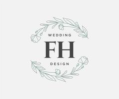 fh initialen brief hochzeitsmonogramm logos sammlung, handgezeichnete moderne minimalistische und florale vorlagen für einladungskarten, save the date, elegante identität für restaurant, boutique, café im vektor