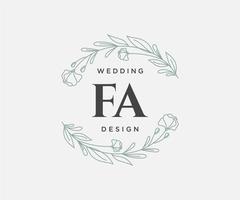 fa initials brief hochzeitsmonogramm logos sammlung, handgezeichnete moderne minimalistische und florale vorlagen für einladungskarten, save the date, elegante identität für restaurant, boutique, café im vektor