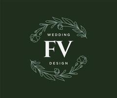 fv initialen brief hochzeitsmonogramm logos sammlung, handgezeichnete moderne minimalistische und florale vorlagen für einladungskarten, save the date, elegante identität für restaurant, boutique, café im vektor