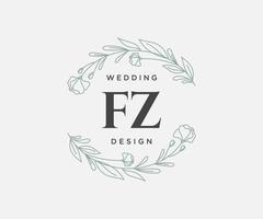 fz initialen brief hochzeitsmonogramm logos sammlung, handgezeichnete moderne minimalistische und florale vorlagen für einladungskarten, save the date, elegante identität für restaurant, boutique, café im vektor