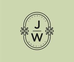 jw initialen brief hochzeitsmonogramm logos vorlage, handgezeichnete moderne minimalistische und florale vorlagen für einladungskarten, datum speichern, elegante identität. vektor