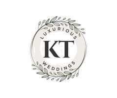 kt Initialen Brief Hochzeit Monogramm Logos Vorlage, handgezeichnete moderne minimalistische und florale Vorlagen für Einladungskarten, Datum speichern, elegante Identität. vektor